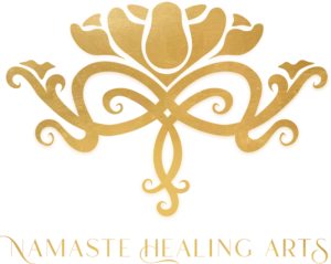 Horizontal Namaste Healing Arts Logo Golden