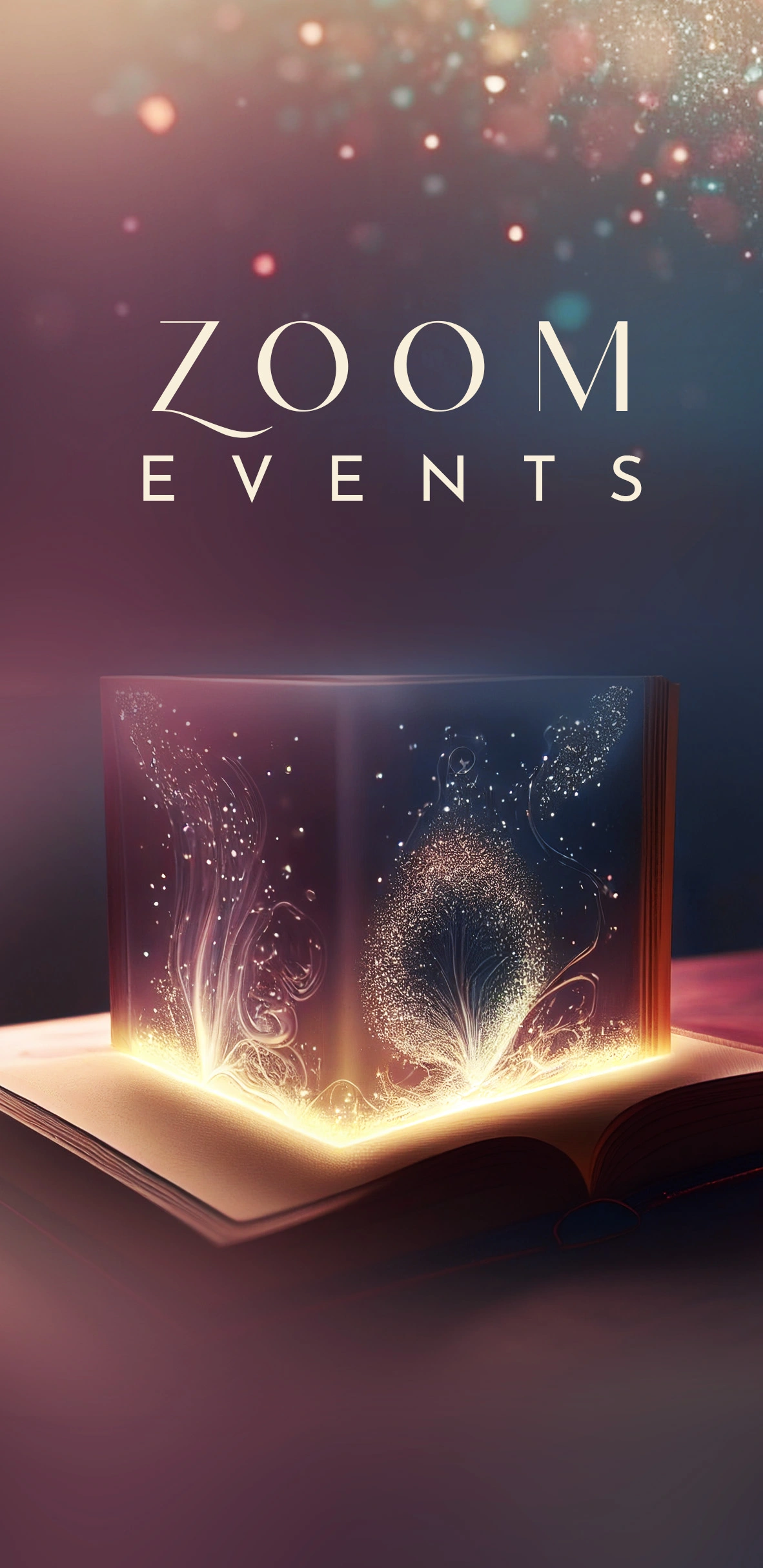 A mystical cube on a book image for Namaste Healing Arts's Zoom Events services section.