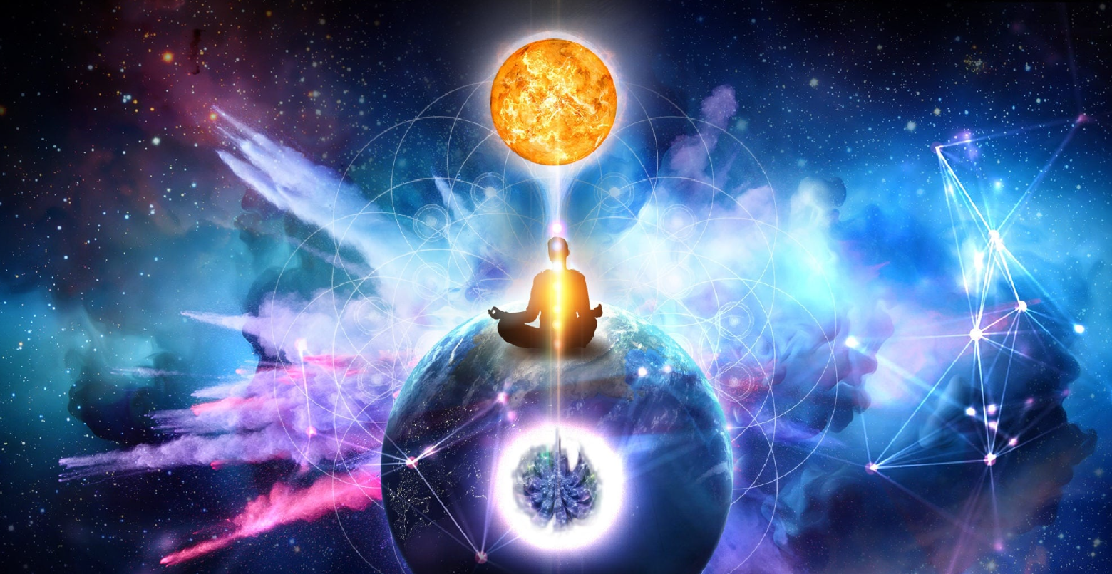 Mystical Universe with CHIOS orange red ball meditation and Reiki energy swirling among the spiritual cosmos