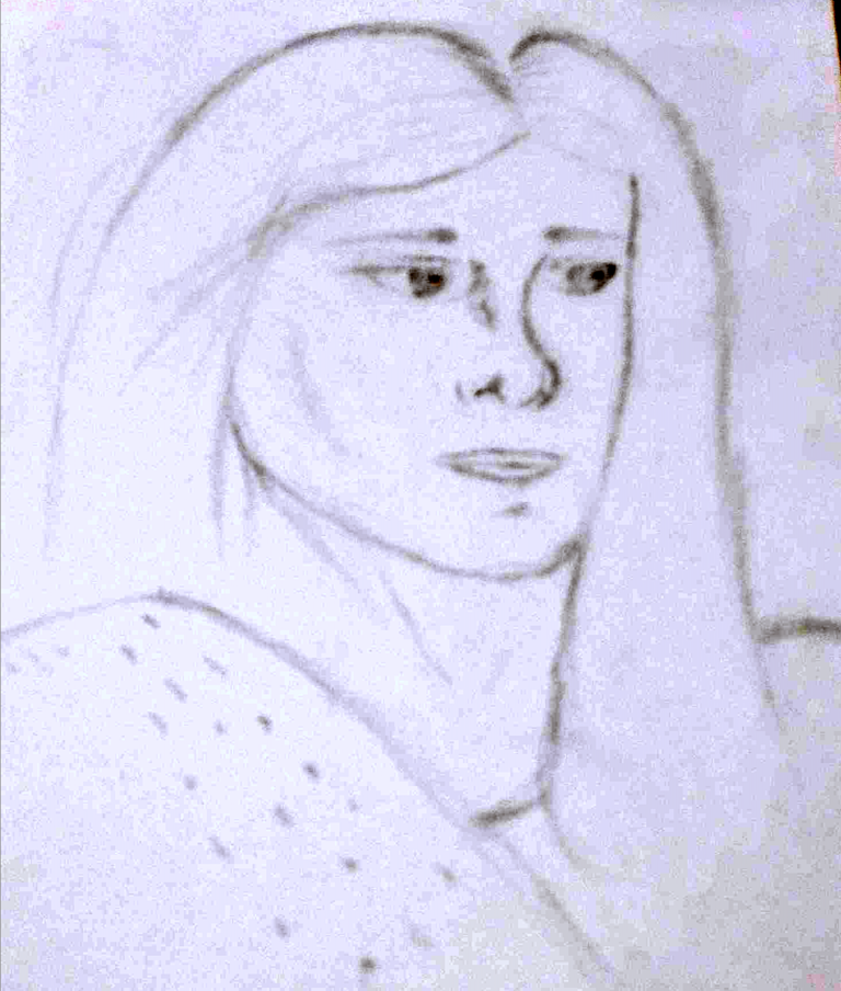 Ancestor Drawing woman with somber face wearing a shawl